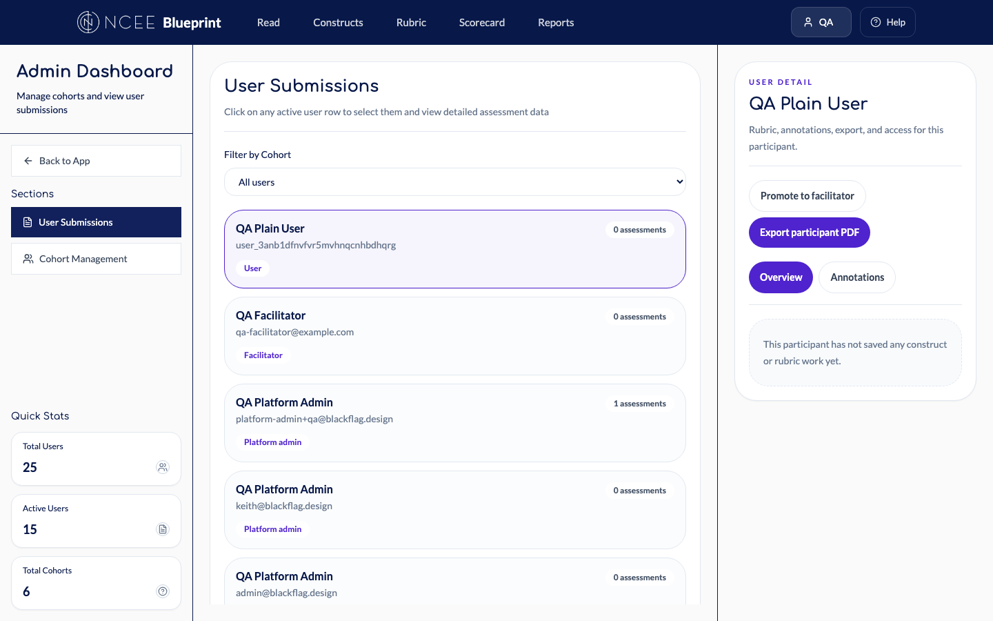 Facilitator admin view